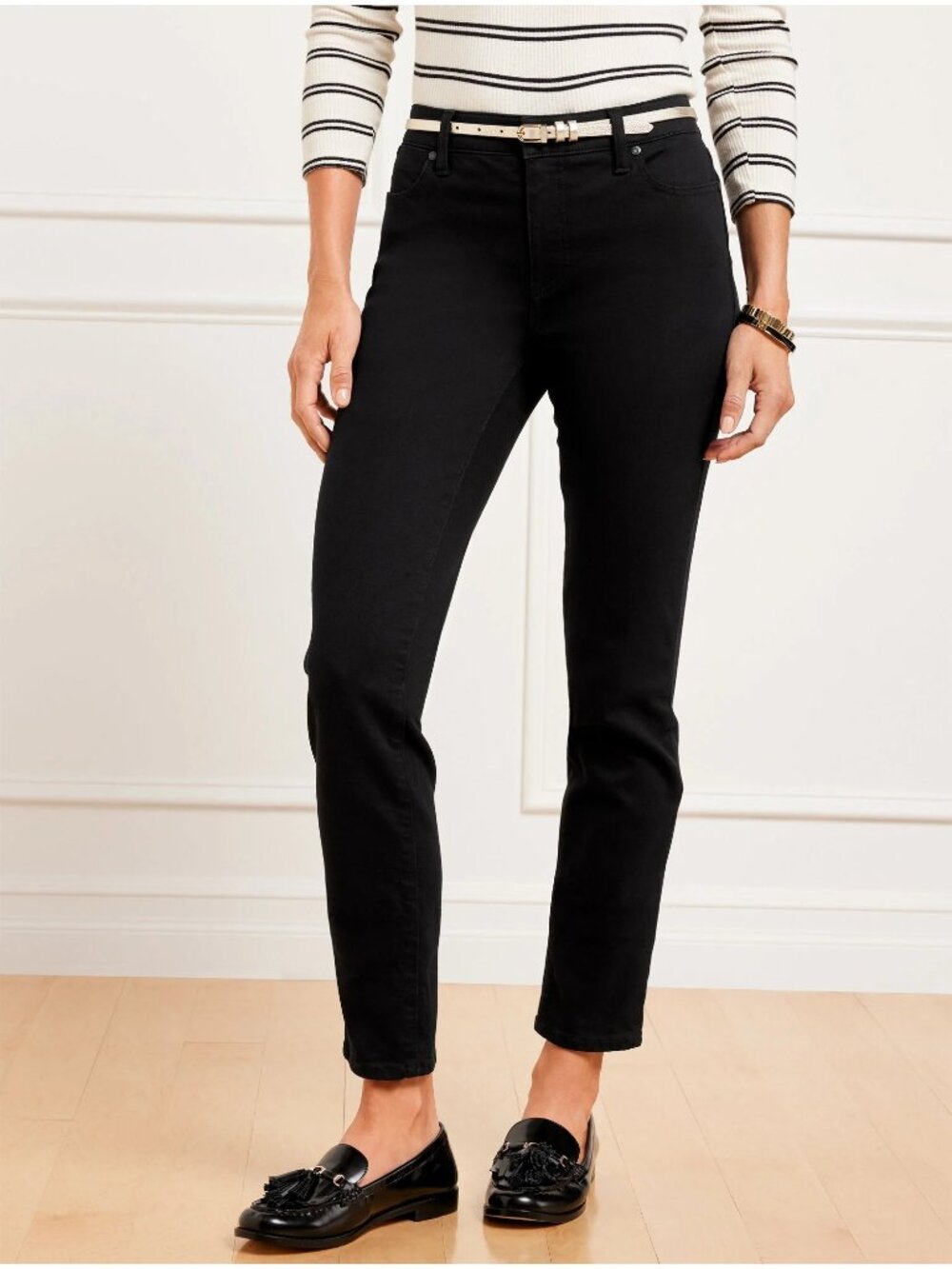 Talbots Flawless Jeans Size 10 Petite Slim Ankle Mid Rise Black Dark Wash